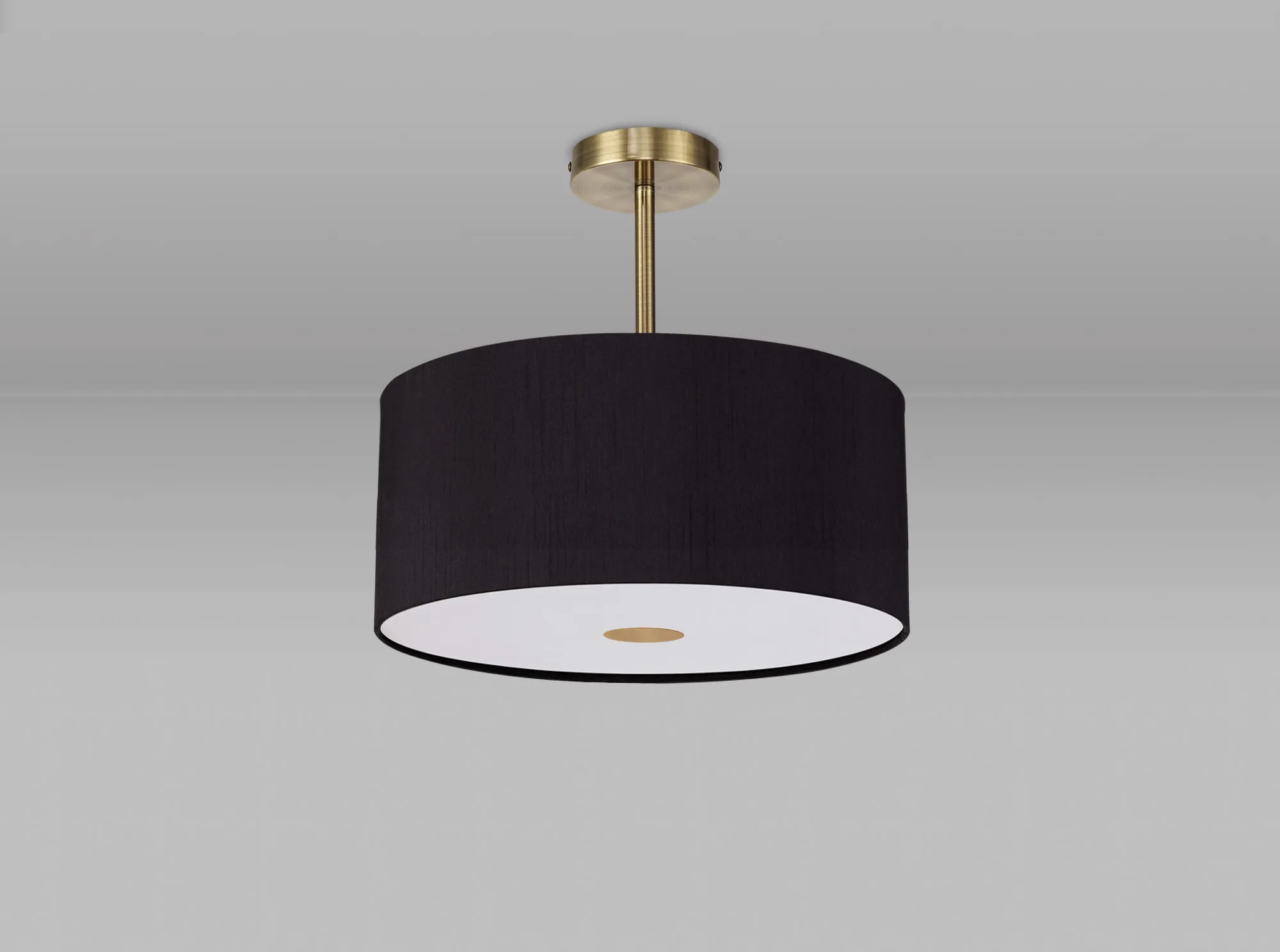 Baymont 40cm Semi Flush 1 Light Antique Brass, Midnight Black/Green Olive, Frosted Diffuser DK0179  Deco Baymont AB BL/GR